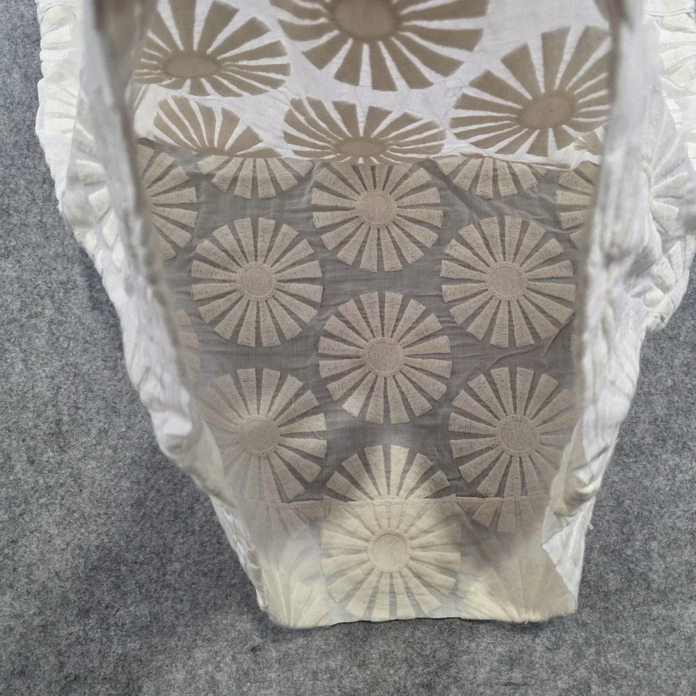 Tory Burch Blouse Womens 6 White Floral Embroidered Ruffle Sleeveless Top